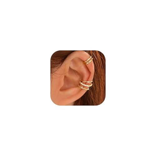 Image of ADRAMATA 4 Pairs Ear Cuff Earrings for Women - 14K Gold Plated Ear Cuff for Non Pierced Ears Clip on Cartilage Earring Adjustable Fake Earrings Set Gold/Silver Ear Cuffs Non Piercing