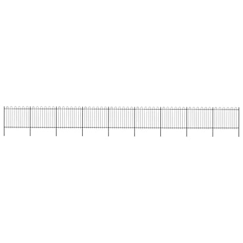 Image of vidaXL Garden Fence with Hoop Top Steel 1603.5x150 cm Black
