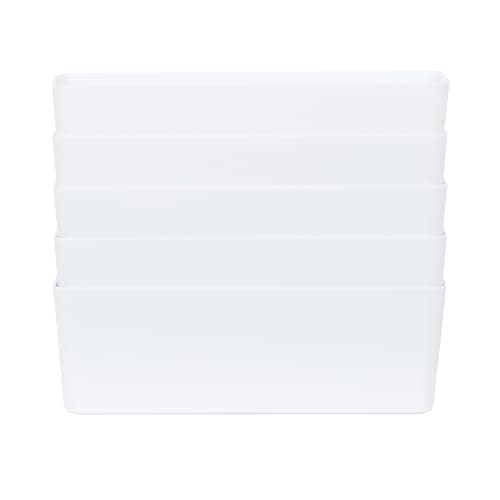 Image of Wham 5x Plastic Studio Basket 7.01 Rectangular Home & Office Storage Basket, 30 x 10 x 10cm, 2L (Ice White)
