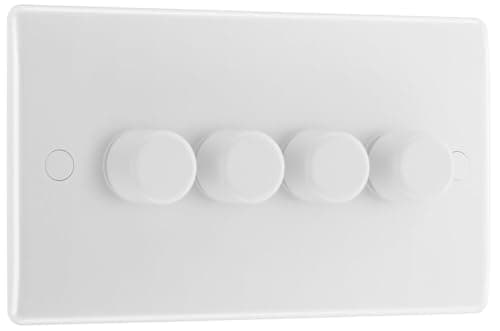 Image of BG Electrical Quadruple Wall Dimmer Switch, 2 Way, Round Edge, Nexus 800 Series, White Moulded, 884
