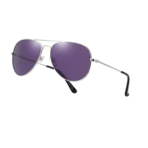 Image of Komonee Pilot Style Designer Sunglasses - Purple Lens Classic Retro Shades, Unisex Men & Women UV400 Protection Glasses, Great for Cycling Golf Fishing Sports & Holidays