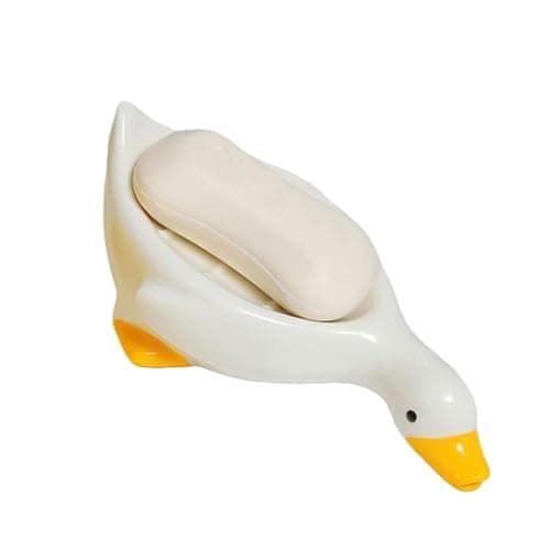 Image of Cute Duck Soap Dish, Self Draining Soap Holder for Shower Bathroom Bathtub Kitchen Sink Tray Holder,Keep Soap Dry and Easy Cleaning (White)