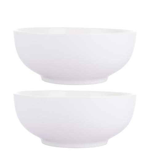 Image of WOPPLXY 2 PCS Large Salad Bowl, 1400ML Porcelain Big White Serving Bowl Cereal Bowl, 8 Inch Ceramic Solid Pho Soup Bowl Serving Dishes Breakfast Bowl