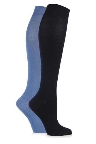 Image of SockShop Bamboo Knee High Socks - Women's Long Socks in Plain and Striped Designs, Fun, Fashionable, Bright Colours, Soft and Breathable for Comfort, 2 Pair Pack Navy 4-8