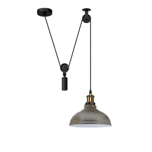Image of LEDSone Ceiling Pendant Light, 29cm Metal Satin Nickel Curvy Shade, Height Adjustable 2m Cable, E27 Bulb Base, Industrial Pulley Lighting, Island Lamp Farmhouse Dinner Room Kitchen Hallway