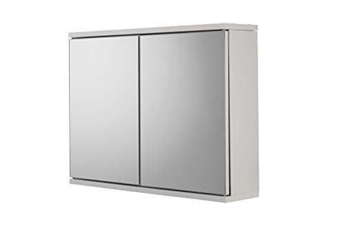Image of Croydex Simplicity 2 Door Bathroom Mirror Cabinet - White Wooden Wall Mounted Bathroom Cabinet with Adjustable Shelf and Magnetic Door Catch (45x60x14cm)