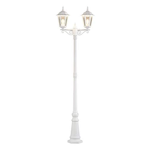 Image of Konstsmide Firenze Double Head Column Outdoor Light / 2.2m High / 2 x 100 W E27 Max Lamp Post/Clear Glass/Aluminium / IP43 / Outside Light Matt White