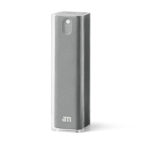 Image of am Screen Cleaner Mist Spray – Includes Harm-Free Liquid with Microfibre Cloth for iPhone 15, iPhone 14, Smartphones, Tablets – Refillable & Eco-Friendly, 1 Pack, Grey