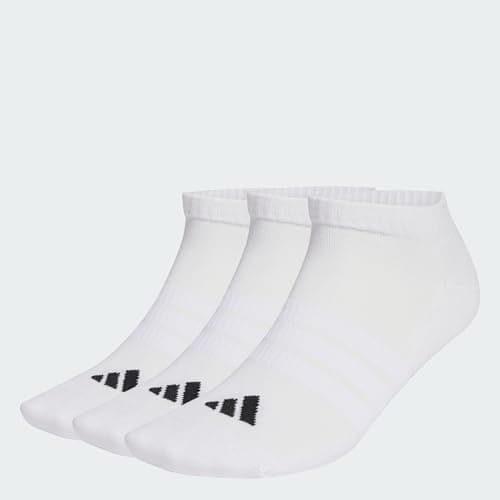Image of adidas Unisex CUSHIONED ESSENTIALS LOW CUT SOCKS 3 PAIR PACK, white/white/black, 8.5-10