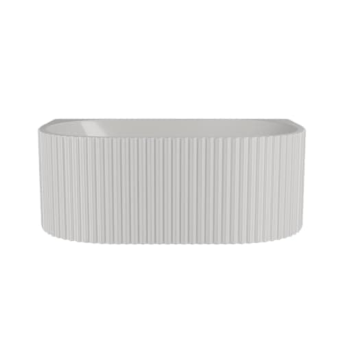 Image of Balterley 1600 x 780mm Oval Shower Bath with Legs, Waste & Overflow, Back to Wall Double Ended Back to Wall Gloss White Soaking Shower Bath, Fluted Front Acrylic Baths, Adjustable Leg Set (White)