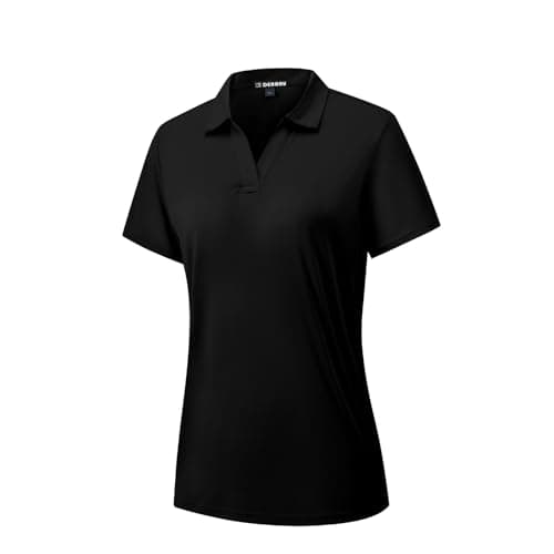 Image of DEHORU Women’s Polo Shirts Golf Short Sleeve UPF 50+ Lightweight Ladies Business Casual Collared Shirt Quick Dry Summer Tops Plain Casual Work Tshirt Sun Protection Shirt (BK L) Black