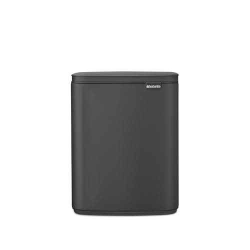 Image of Brabantia Bo Waste Bin 12L | Compact Rectangular Rubbish Bin with Soft-Close Lid, Removable Inner Bucket | Wall-Mountable or Freestanding Design for Bathroom, Kitchen or Office | Mineral Infinite Grey
