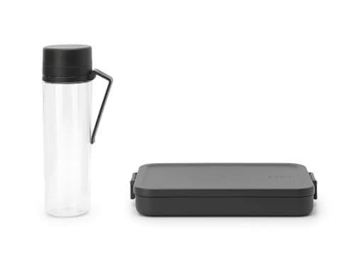 Image of Brabantia - Make & Take Break Set - Set of 2: Water Bottle 0.5L + Lunch Box Flat Medium Size (1.1L) - Leakproof Drinking Bottle - Dishwasher Safe - Dark Grey
