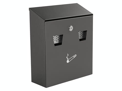 Image of The Workplace Depot Wall Mounted Smoking Bin, Black Heavy Duty Steel Outdoor Cigarette Ash Bin for Public Areas, Pubs, Clubs, Restaurants