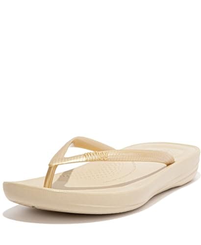 Image of FitFlop Women's iQushion Ergonomic Flip Flops - Lightweight & Comfortable with Natural Arch Support - Gold - 4 UK