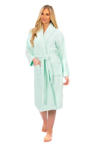 Image of Adore Home Ladies 100% Cotton Bathrobe Terry Towelling Shawl Collar Bath Robe Dressing Gown, Duck Egg, XL