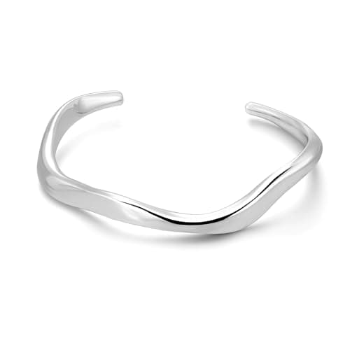 Image of ALEXCRAFT Silver Bangle Bracelets for Women, Teardrop Waterdrop Cuff Bangle Adjustable 925 Sterling Silver Large Wave Twisted Curved Open Teardrop Bangles for Women Lady Bracelet Trendy Jewelry Gifts