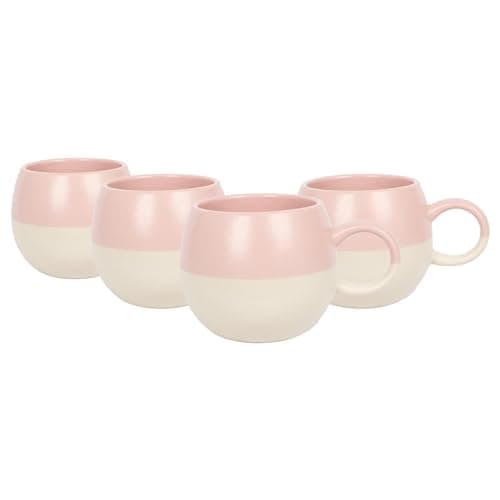 Image of Nicola Spring Stoneware Mugs - 340ml - Dusty Pink - Pack of 4 - Sphere Glazed Ceramic Coloured Mugs Kitchen Stoneware Latte Tea Cups Latte Colourful Coffee Cups for Tea, Hot Chocolate, Coffee