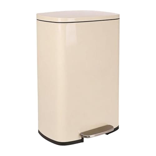 Image of Harbour Housewares 50L Stainless Steel Pedal Bin – Beige Soft Close Kitchen Trash Can with Foot Pedal, Removable Inner Bucket, Hands-Free Rubbish Bin for Home or Office