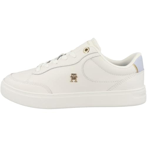 Image of Tommy Hilfiger Women's Essential Chic Leather Court Trainers, Multicolor (Ecru/Breezy Blue), 4