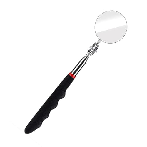 Image of Extended Handle Mirror on a Stick,Car Telescoping Inspection Mirror,50mm Diameter,Round Handle Telescopic Mirror 360 Degree Rotation,Stainless Steel Universal Folding Telescopic Round Mirror,Black