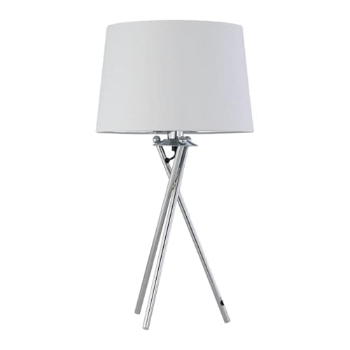 Image of firstchoicelighting Tripod Table Lamp or Bedside Light, Chrome with White & Silver Fabric Shade, LED Compatible, Height 53cm, Inline Switch