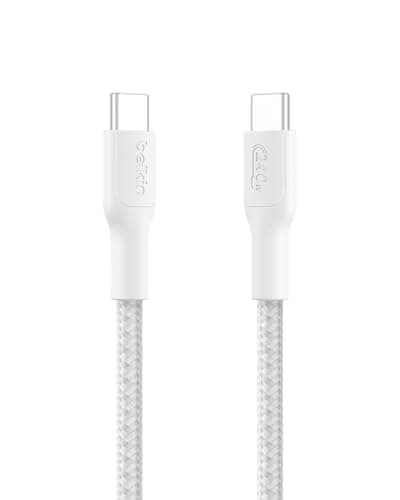 Image of Belkin Eco Braided USB-C to USB-C Cable (1M, 240W) - Soft, Flexible Fast-Charging Cable, Type C Charger Cord for iPhone 16, Galaxy S25, Pixel 9, MacBook, iPad Pro, & More - White (USB 2.0)