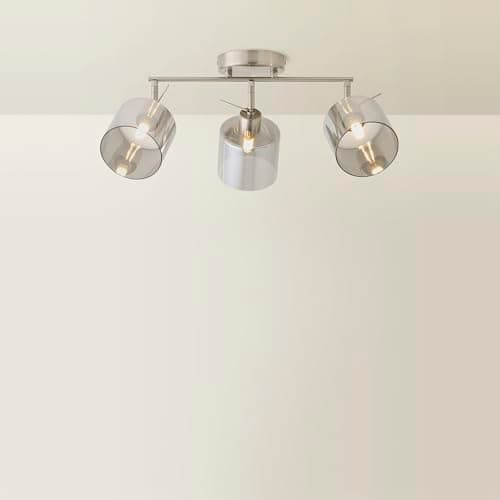 Image of ValueLights | Demi Brushed Chrome and Smoked Glass 3 Way Bar Ceiling Spotlight | Ceiling Light, Home Décor & Improvement Essential