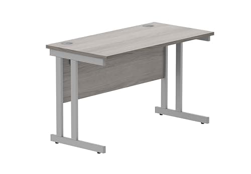 Image of Office Hippo Essentials Rectangular Writing Computer Work Place, Home Office Desk with Cable Port Management, Alaskan Grey Oak, 120x60cm