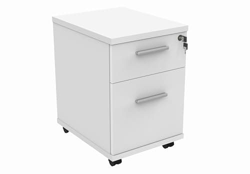 Image of Office Hippo Essentials Heavy Duty 2 Drawer (1 for Filing) Mobile Pedestal A4 and Foolscap File Cabinet, Office Cabinet, Lockable Office Storage, 5 Year Wty, Arctic White, 40.4 x 50 x 59.5 cm