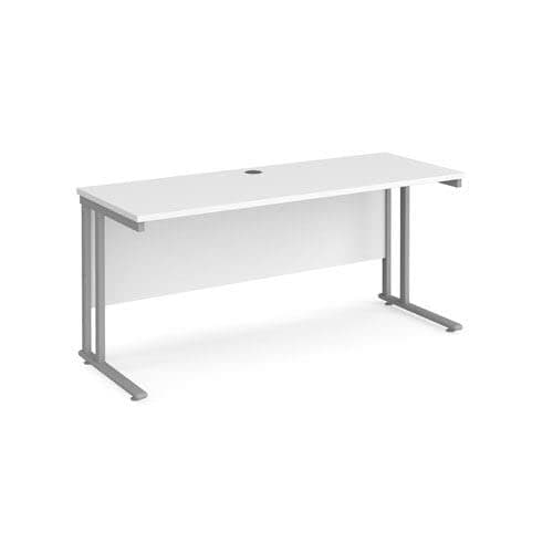Image of Office Monster Cooper straight desk 1600mm x 600mm - silver cantilever leg frame, white top