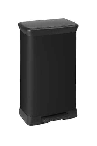 Image of CURVER 50L Kitchen Pedal Deco Bin, 50 Litres, Matt Black, Waste Disposal for Kitchen, Home, Office & Recycling