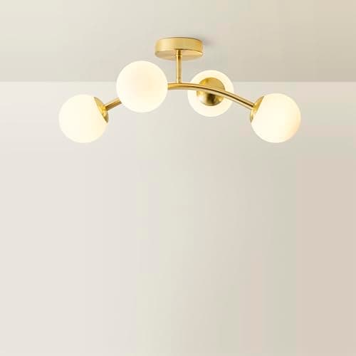 Image of ValueLights | Gold 4 Way Ceiling Light with Opal White Frosted Glass Globe Shades for Living Room Hallway Bedroom | Ceiling Lights & Home Improvements Essential | Mains Wired
