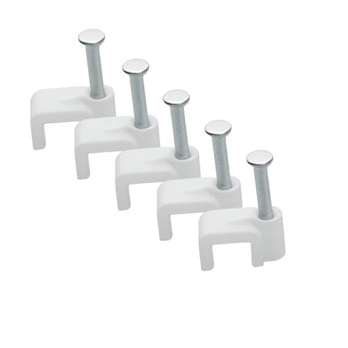 Image of REULIN 100+ Pack Of 5mm Flat Cable Clips for Outdoor and Indoor Use, Wire Management Nail Clips For Flat RJ11 Land line Phone Cables, Speaker Wires, Modem Flat Cable (White, 5 mm - Flat)