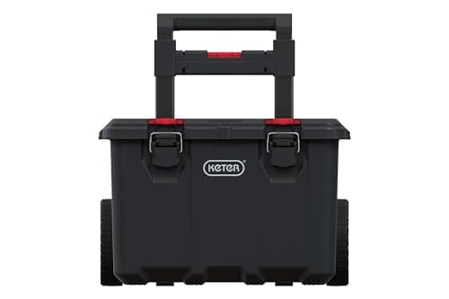Image of Keter Stack n' Roll Modular DIY Tool Storage Cart with Wheels, Stackable, Lightweight, Durable, Water Resistant, Black