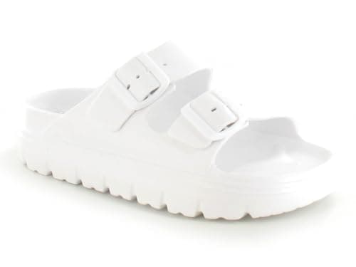 Image of ella Women's Double Buckle Strap EVA Material Chunky Sole Flatform Slider Sandals (White, UK Footwear Size System, Adult, Women, Numeric, Medium, 7)