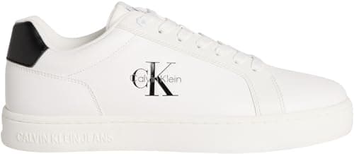 Image of Calvin Klein Women’s Classic Mono Leather Cupsole Trainers, White (Bright White/Black), 9