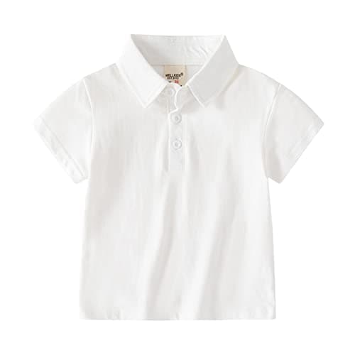 Image of Baby and Toddler Boys Classic Short Sleeve Polo Shirt Summer Solid Color Dress Shirts Cotton Tee Top Kids Pique Polo Cowgirl Outfits for Girls (White, 12-18 Months)