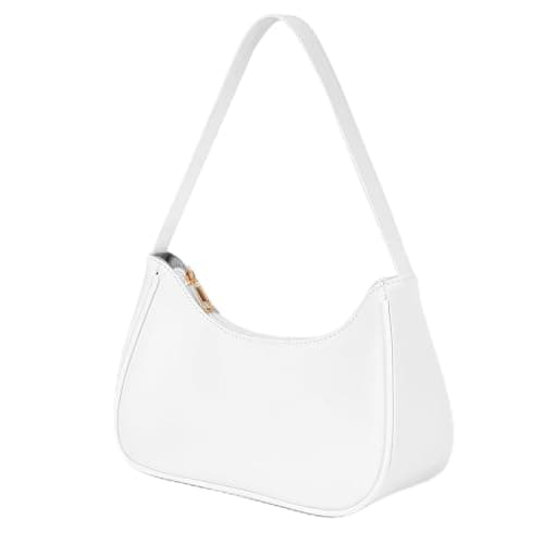 Image of BSBUY Women's Shoulder Bag Crescent Shoulder Bag PU Leather Ladies Handbag Mini Hobo Bag Purse Trendy Everyday Handbag Half Moon Bag with Zipper for Dating Shopping Travel(White)