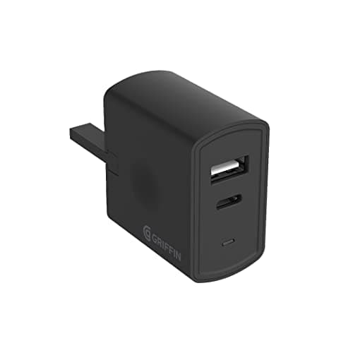 Image of Griffin Dual USB-C 15W and USB-A 18W Wall Charger UK Plug - Black
