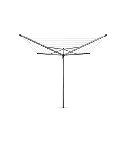 Image of Brabantia 50m Essential Rotary Washing Line (Metallic Grey) Collapsible Umbrella System, 4 Arm Outdoor Clothes Dryer + 35mm Plastic Ground Tube