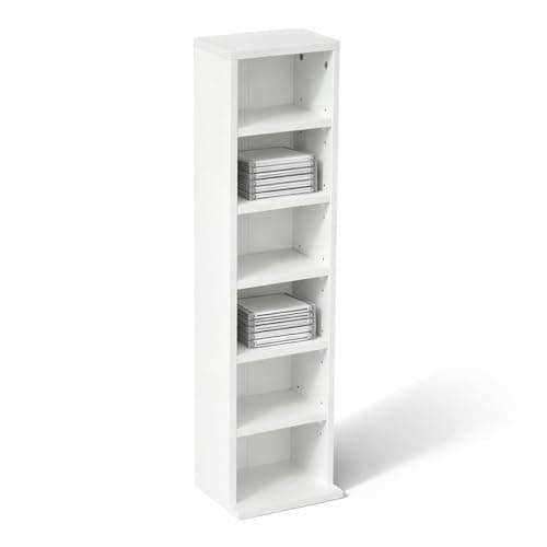 Image of Oypla 6 Tier White Wooden CD DVD Game Book Shelf Storage Tower Rack - Fits 102 CDs