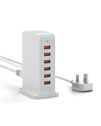 Image of Qurzou USB Charger,50W Multi Charger 6 Port USB Tower Charging Station for iPhone 15/14/13 Pro/Pro Max,Samsung,iPad,Android,iOS etc(white)