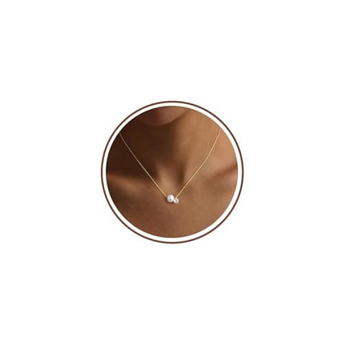 Image of TINGN 14K Gold Plated Pearl Necklaces for Women Elegant Gold Tone Necklaces Dainty Pearl & CZ Side-by-Side Pendant Necklace Choker Necklace Jewellery Gift for Women Girls
