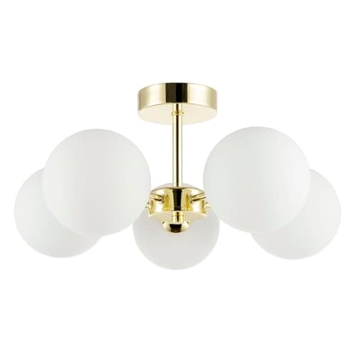 Image of Happy Homewares Modern Chic Polished Gold Ceiling Light with Opal White Round Globe Glass Shades | 22cm x 46cm | 5 x 5w G9 | Class 1 Earth Required