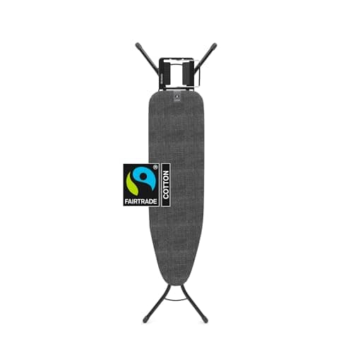 Image of Brabantia - Ironing Board A - With Steam Iron Rest - Adjustable in Height - Non-Slip Rubber Feet - Cotton Cover with Foam Layer - Foldable - Denim Black - 110x30 cm