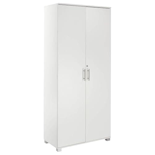 Image of MMT Furniture Designs Ltd Storage Cabinet,Tall 2 Door Locking Cupboard Engineered Wood, White, 80cm x 35cm x 180cm