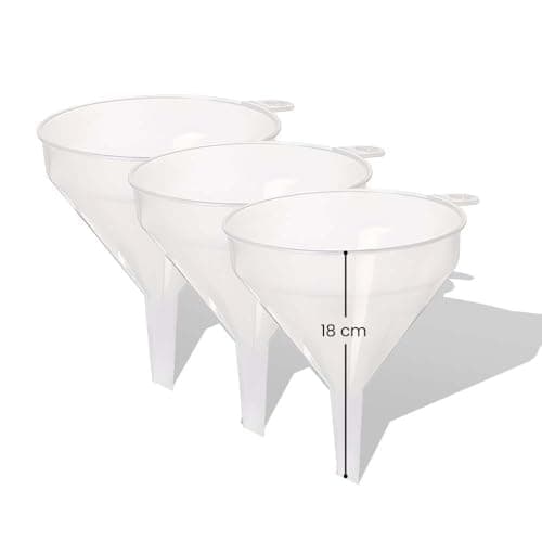Image of 3Pcs Clear Plastic Funnel for Filling Bottles or Containers 18cm for Kitchen - Handle & Slimline Neck for Transfer powder Liquid and Oils ideal for Garage & Labs