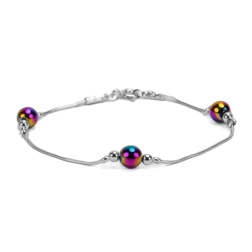 Image of HENRYKA 925 Sterling Silver & Rainbow Tittanium Gemstone Bracelet | Boho Style Snake Chain Beaded Bracelet | Unique Summer Jewellery & Holiday Fashion Accessory for Teenage Girls & Women