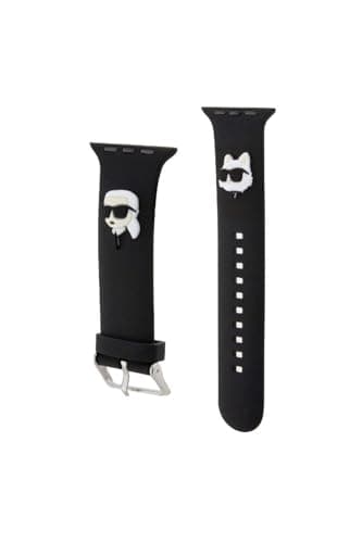 Image of KARL LAGERFELD KLAWMSLKCNK Watch Strap for AppleWatch 38/40/41 mm Black Strap 3D Rubber Karl & Choupette Heads, Silicone